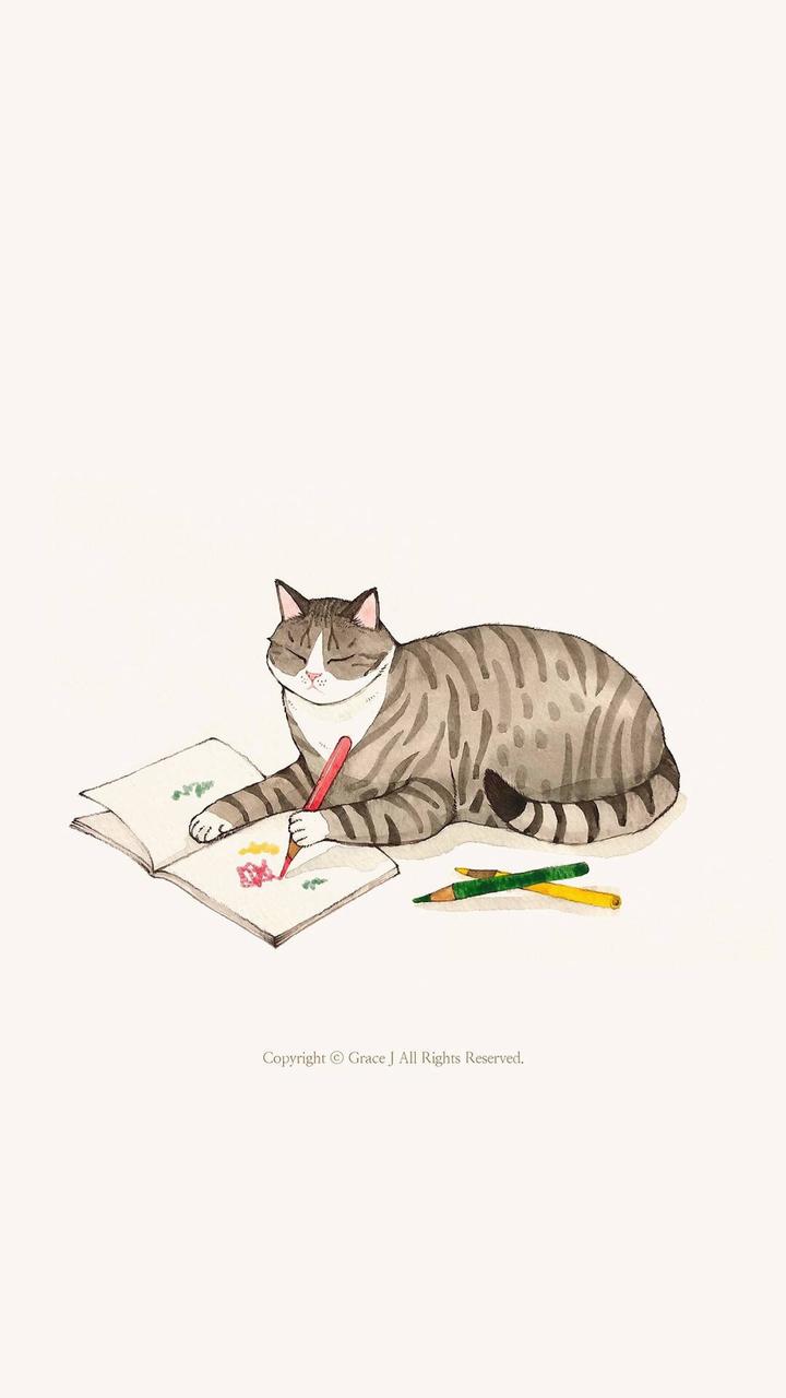 可爱手绘猫咪壁纸系列