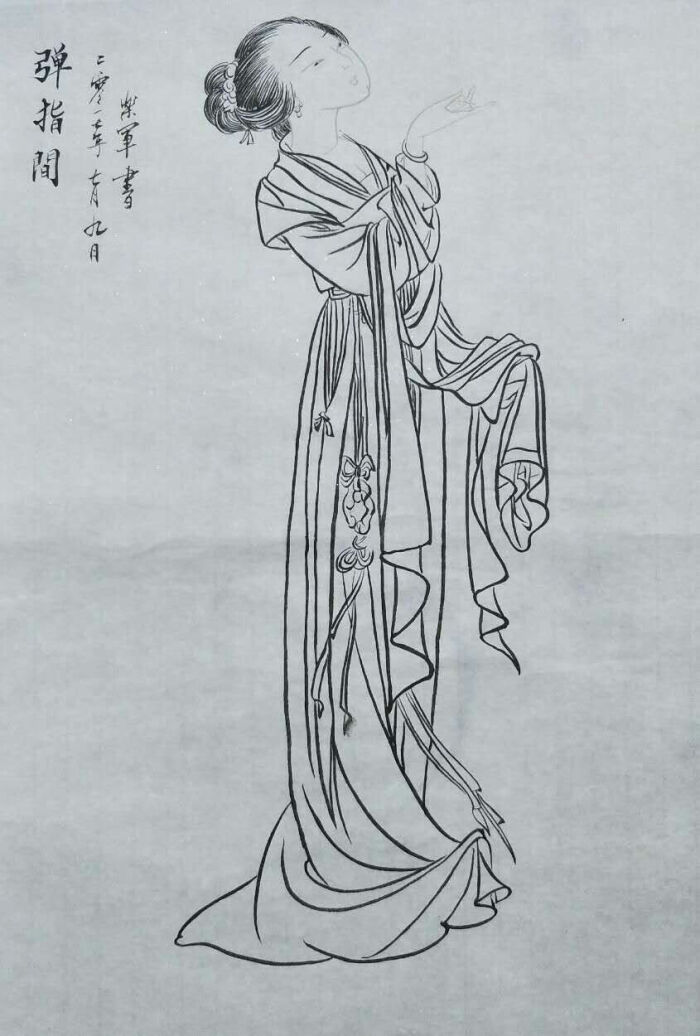 乐军白描绘画