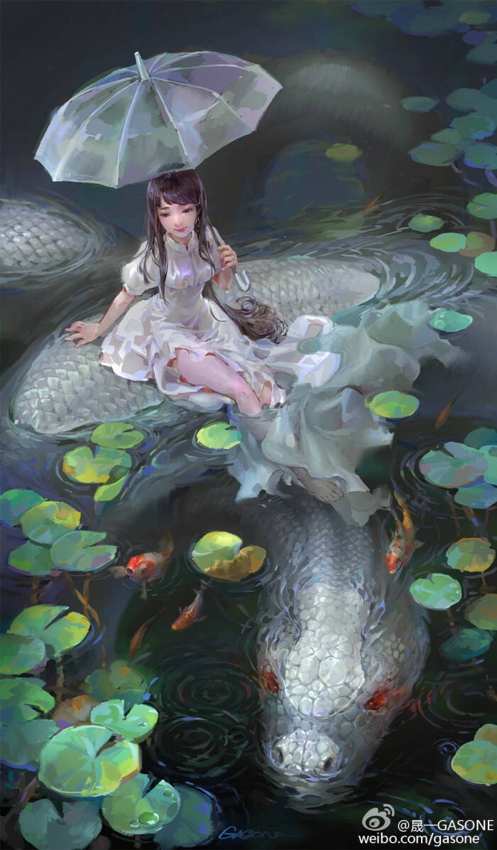 「少女与白青蛇」插画cg