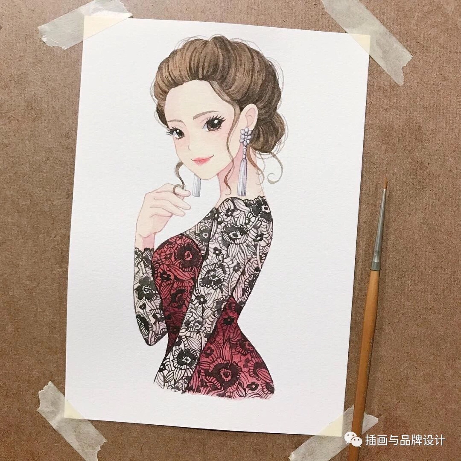 韩国小美女的水彩画