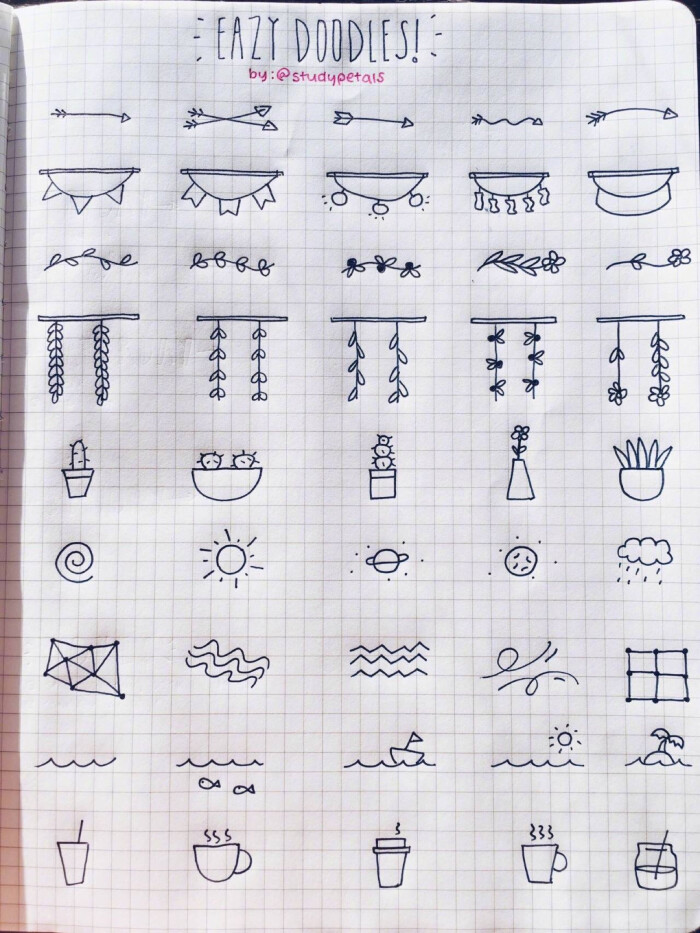 一组装饰涂鸦小元素,简单好学,手账素材,简笔画,via:studypetals