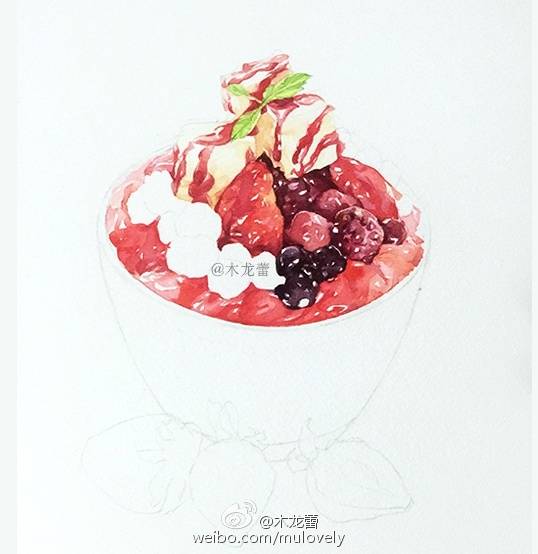 用手绘记录夏天刚刚画完的草莓冰沙,清凉伴你~阿诗纸什么都好,就是干