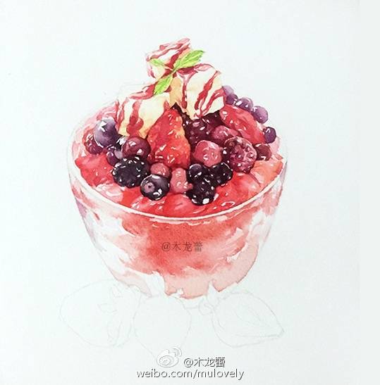 用手绘记录夏天刚刚画完的草莓冰沙,清凉伴你~阿诗纸什么都好,就是干