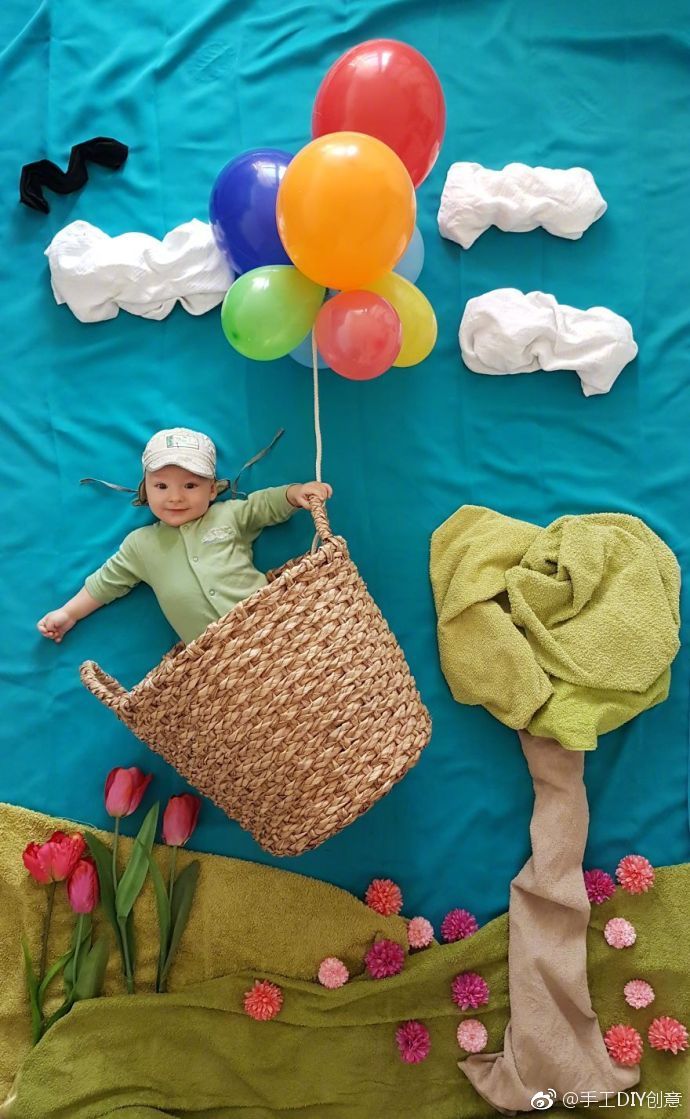 外国一位辣妈从宝宝四个月开始,每个月给孩子拍一张创意照片.
