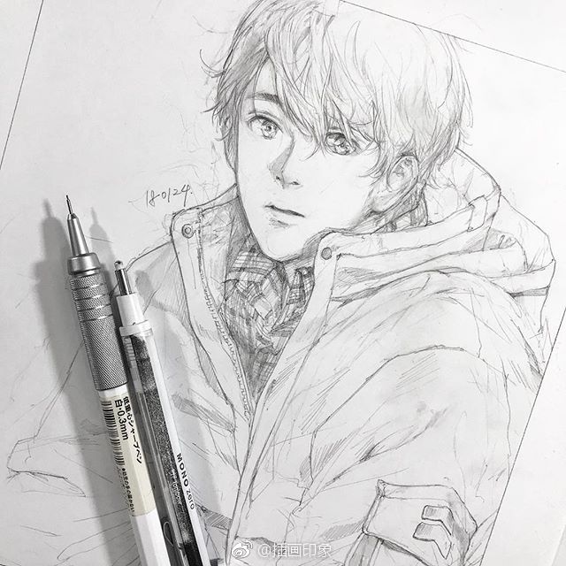 帅哥来了~铅笔手绘【插画师:知花シンジ 】