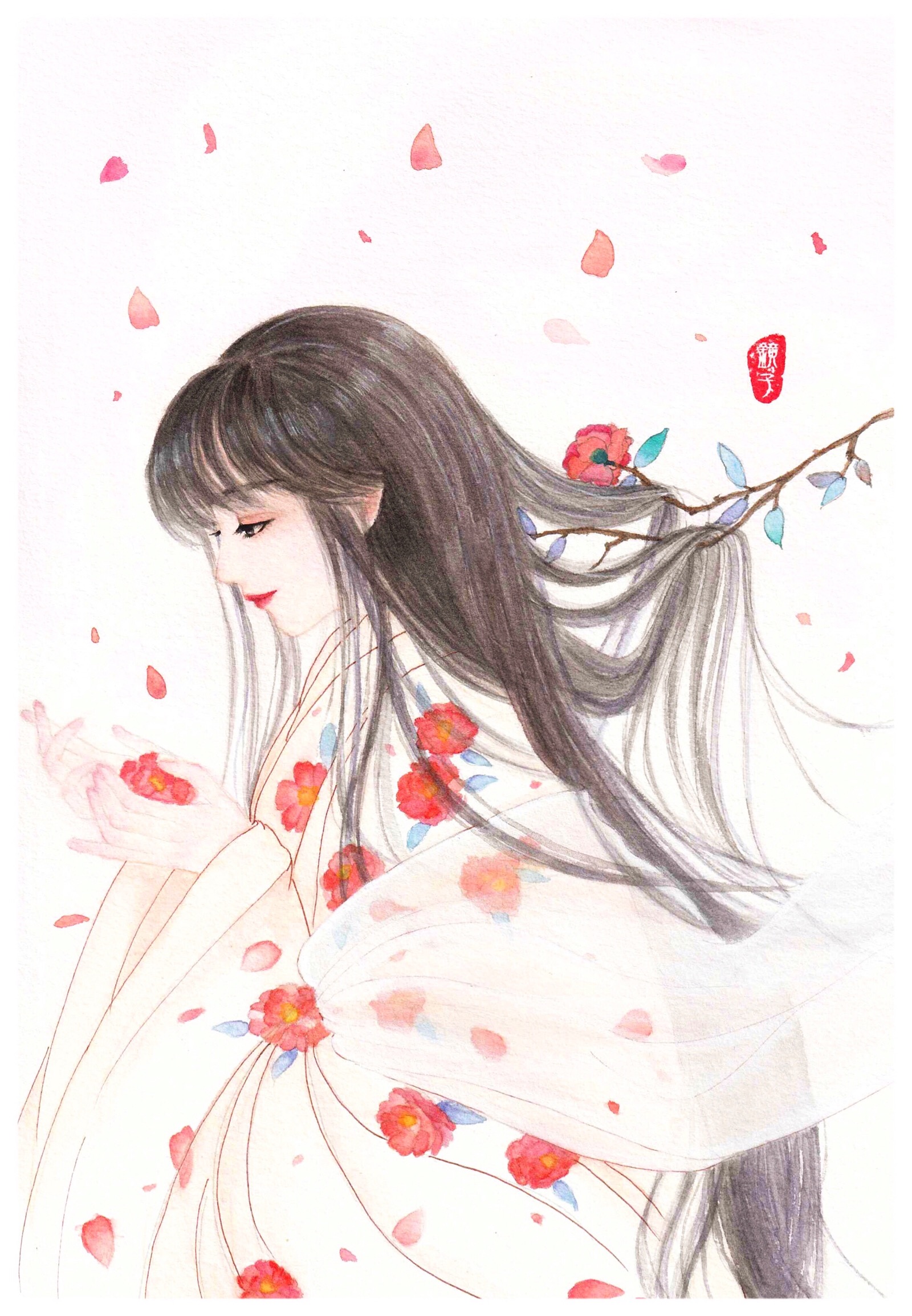 水彩古风人物(临摹白岫作品)作者:镜子