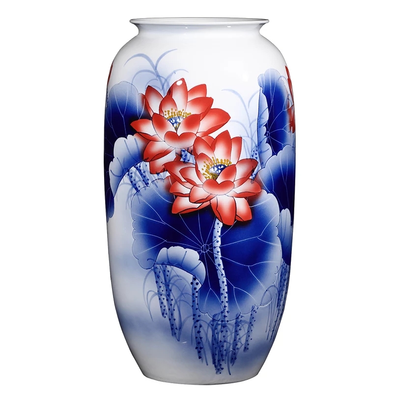 景德镇陶瓷器手绘年年有余青花瓷花瓶插花客厅家居装饰品摆件