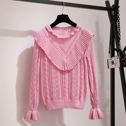 2018秋装新款女chic小清新荷叶边毛衣1慵懒…