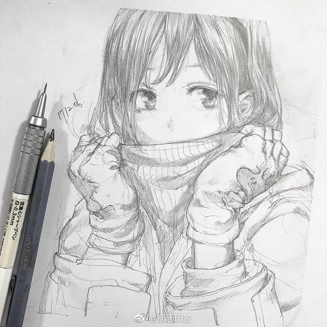 漂亮女孩人物铅笔插画~【插画师:知花シンジ 】