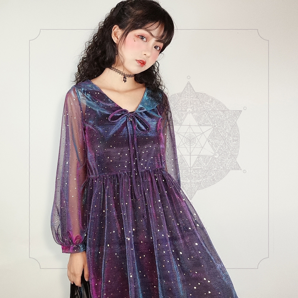 猫鱼奇妙物语星空连衣裙梦幻网纱仙女裙 去看看