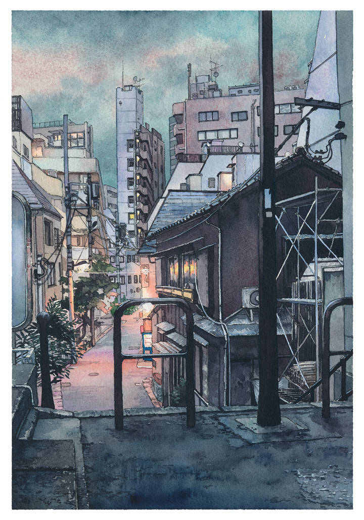 创意画廊东京街头的夜景 | 水彩画家 mateusz urbanowicz