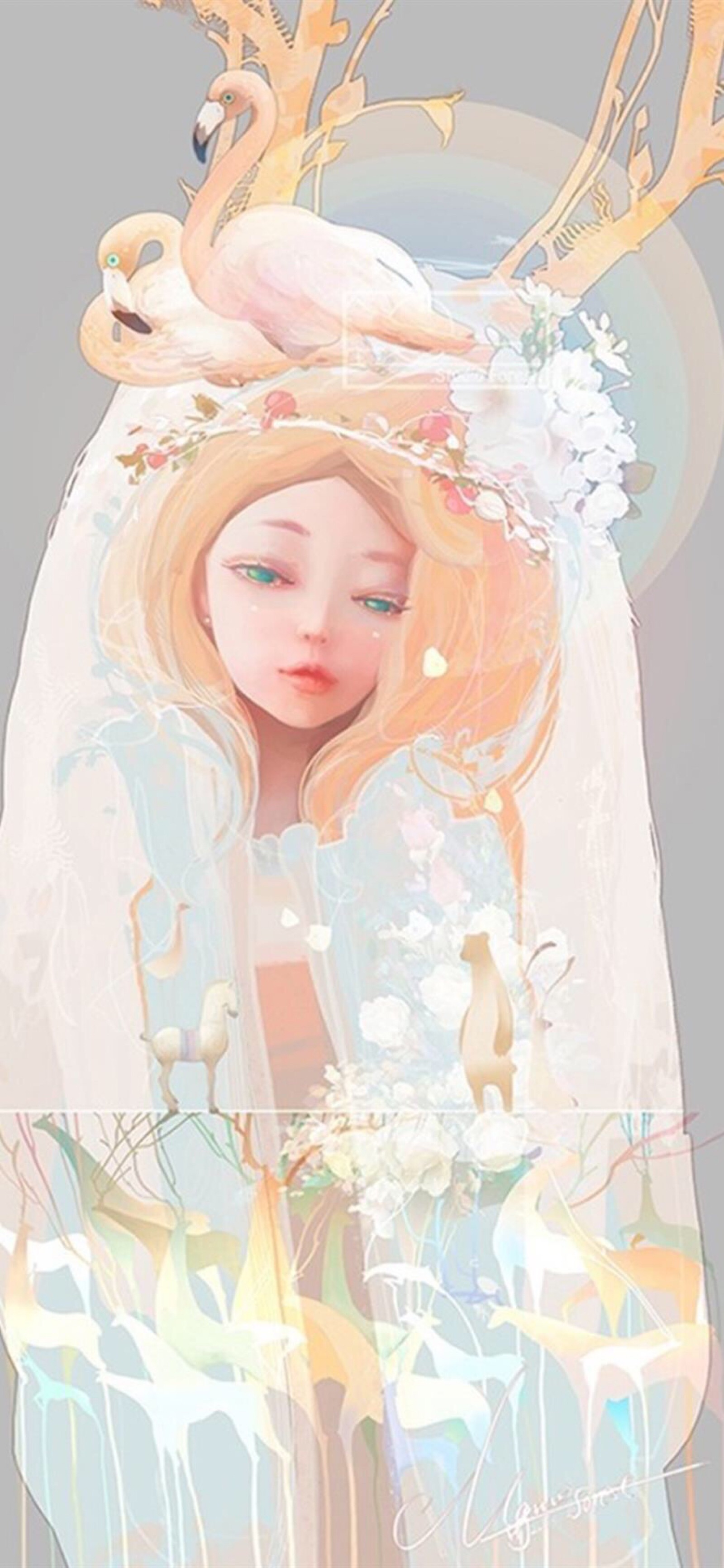 手绘 插画 壁纸 甜美女生