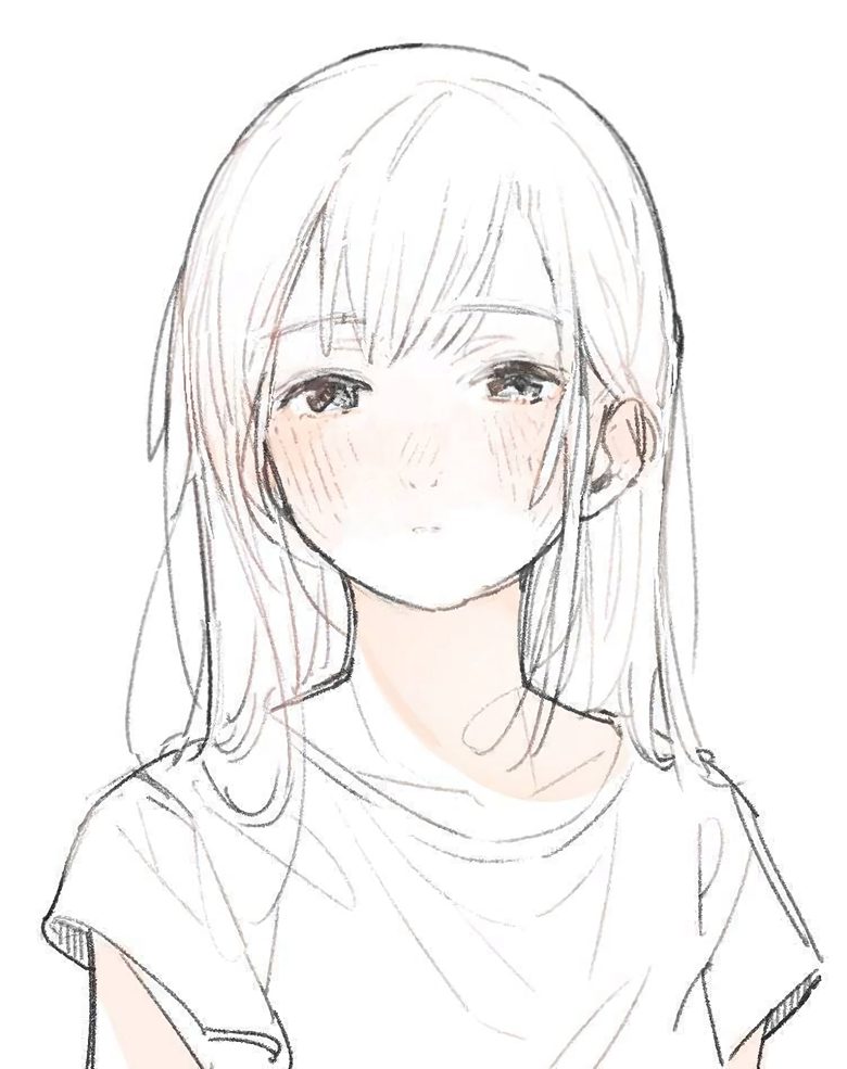 女孩线稿日系绘画