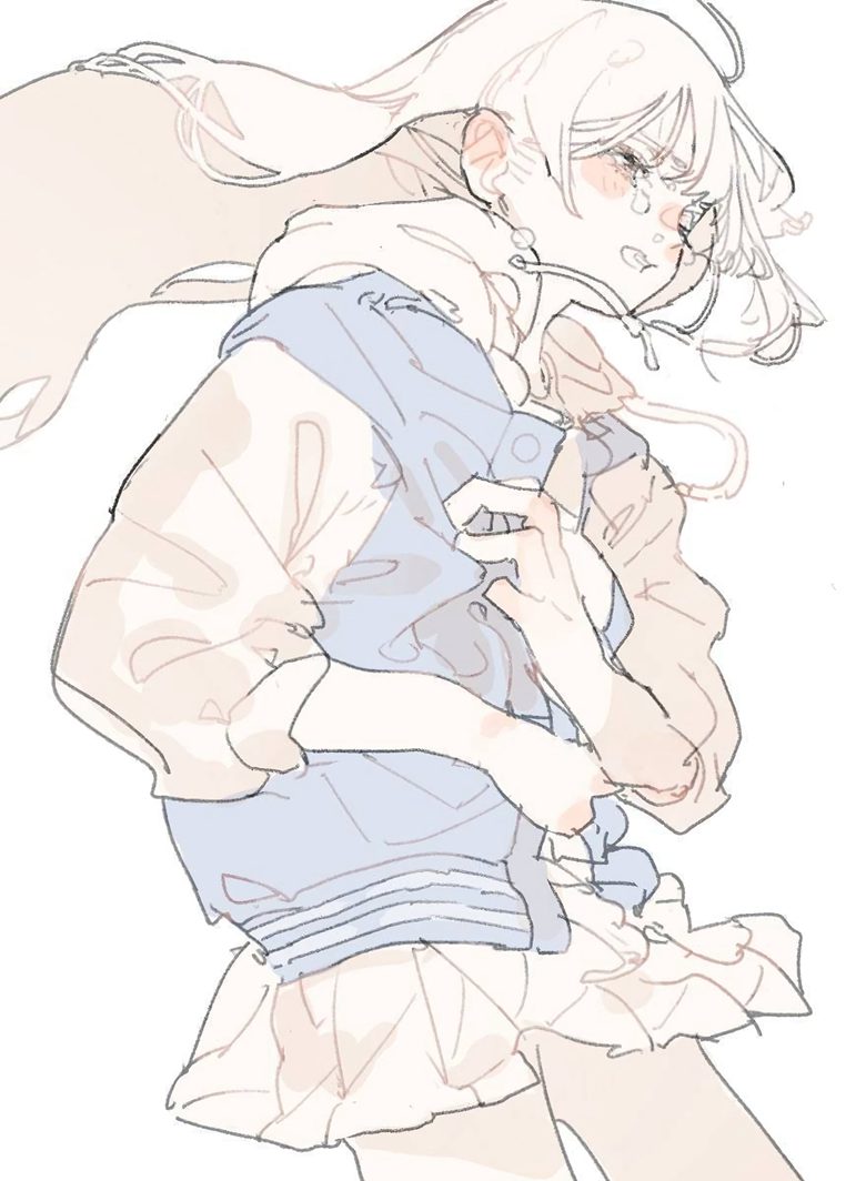 女孩线稿日系绘画