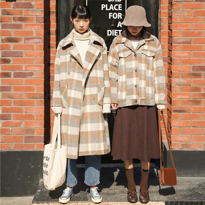 格子呢子大衣2018冬季新款韩版学院风复古格