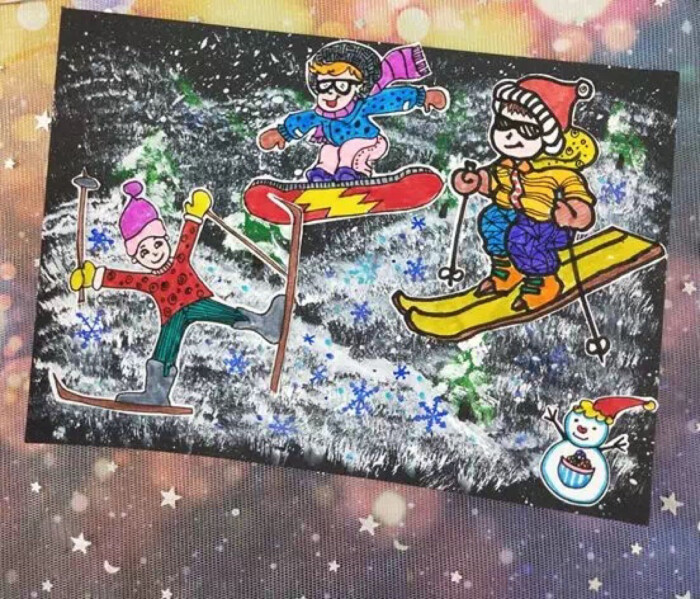 创意儿童画 一起去滑雪吧