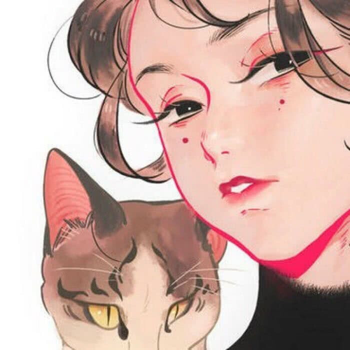 动漫女生头像二次元插画风猫