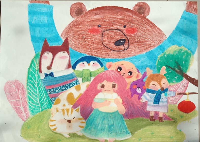 油画棒儿童画插画