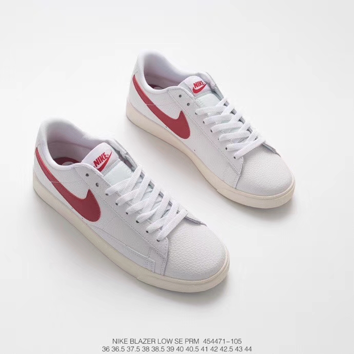 耐克nike blazer low 开拓者百搭板鞋"全白米白底红勾"!