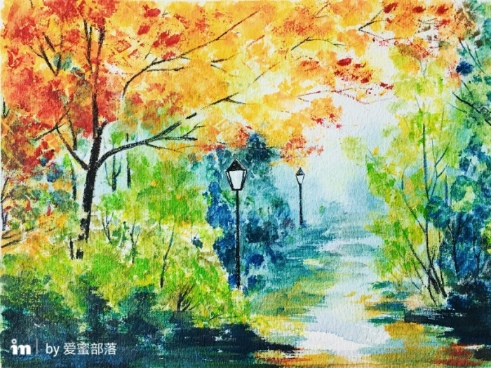 水溶彩铅作品《秋雨过后》