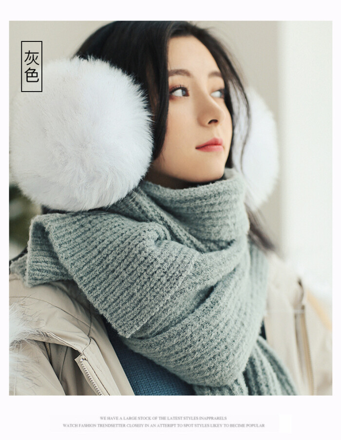 ins围巾女秋冬季韩版百搭加厚纯色毛线针织少