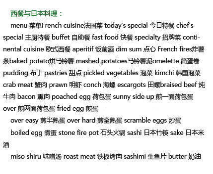 【几乎所有食物的英文翻译】包括水果类,肉类,蔬菜类,海鲜类,主食类
