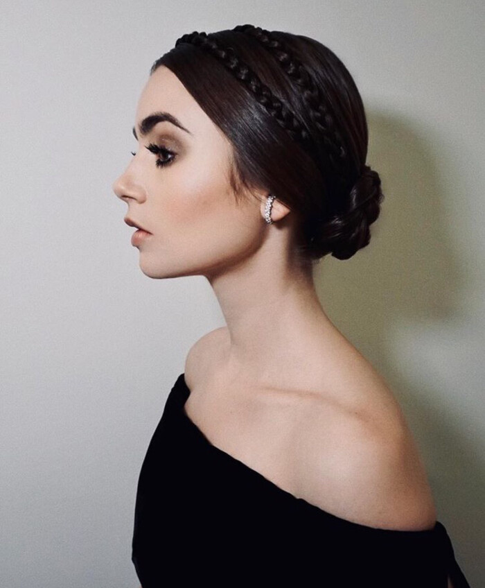 lily collins ins braided lady in a ball gown.