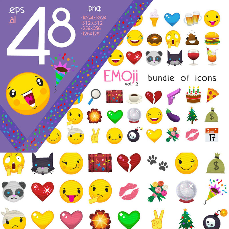 48个创意可爱emoji聊天表情装饰图案矢量ai png设计素材png365