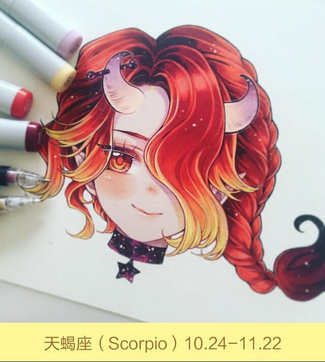 十二星座马克笔手绘,来自插画师minmonsta