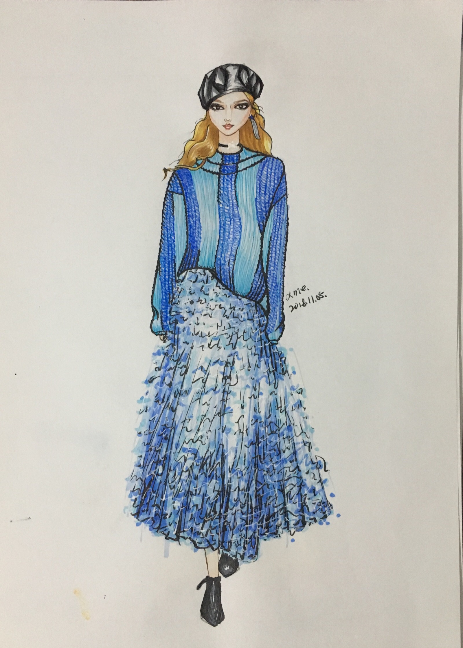 血冥儿 时装画 手绘 星空裙 汉服 dior 初学者 请多指教