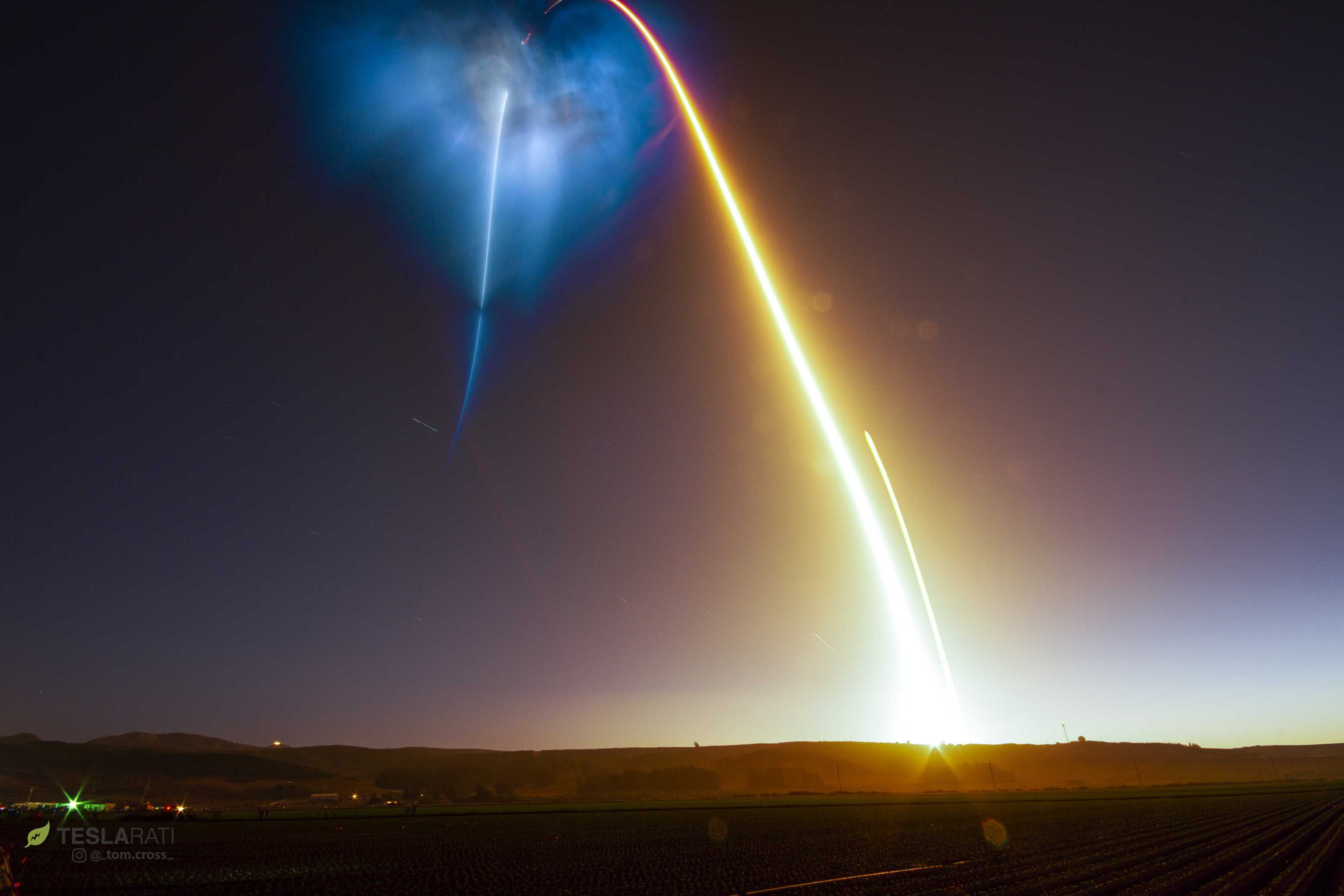 spacex falcon 9 rocket launched and its brilliant light over
