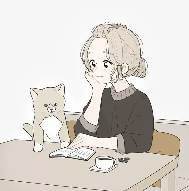 手绘 姐妹头像 猫和女孩