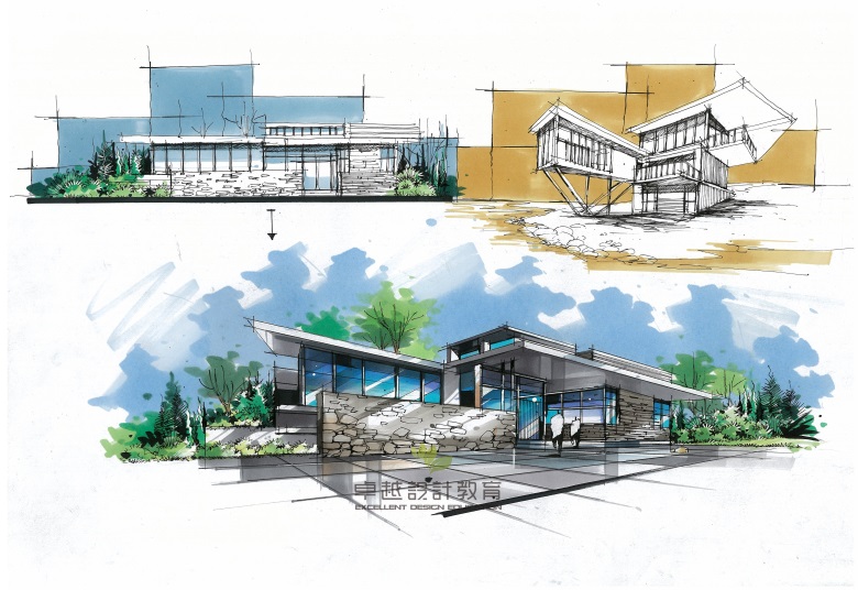 卓越手绘 建筑设计 速写 马克笔绘图 设计作品