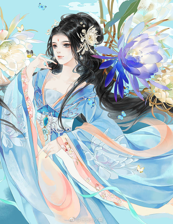 手绘古风蓝衣人物画师见水印-堆糖,美好生活研究所