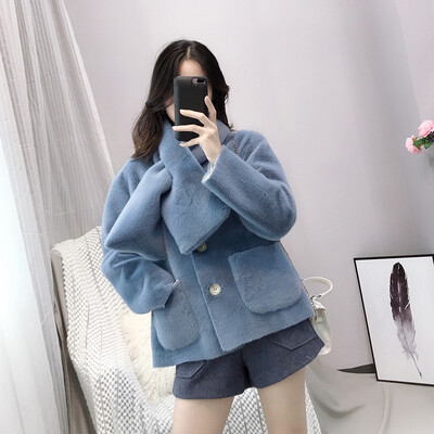 韩版仿水貂绒外套女小个子显瘦短款2018流行