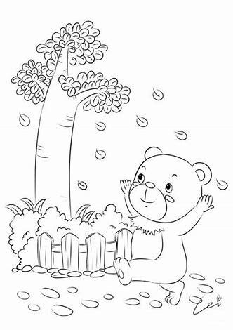 秋天来了 小熊散步 儿童画插画
