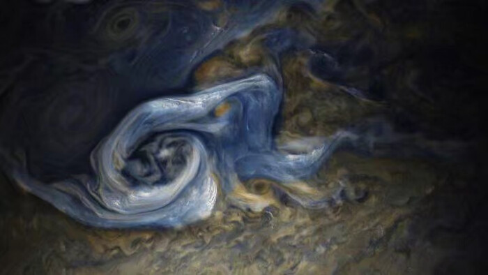 木星表面如梵高笔下天空般的气旋.迷幻,复杂,巨物恐惧,令人眩晕.