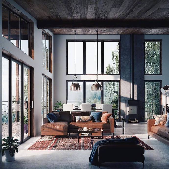 人生的理想:拥有一套大面积落地玻璃窗的房子.ins:loft_interior