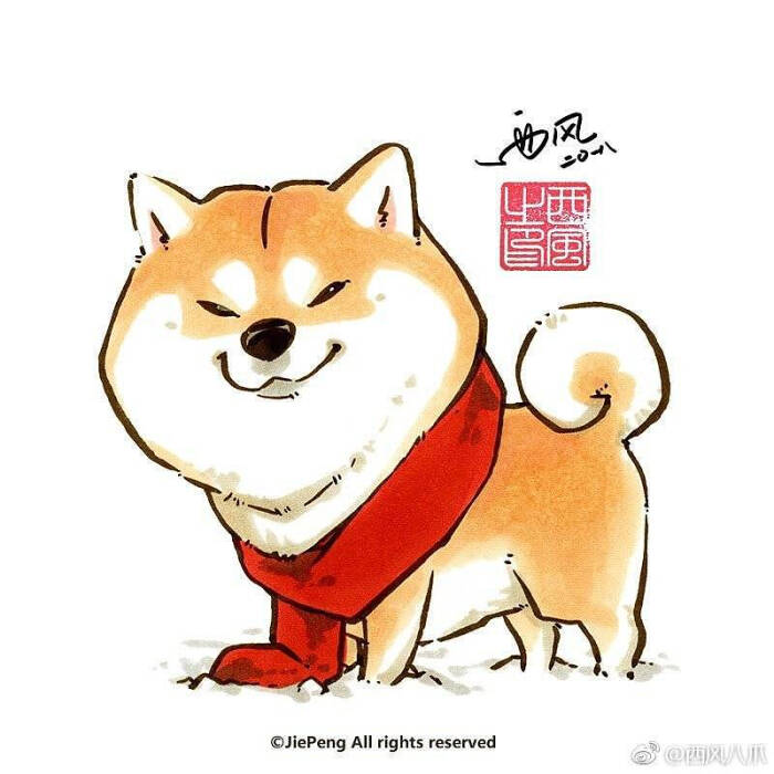 【柴犬枸杞】雪地里的一抹红 by 插画师西风xifeng