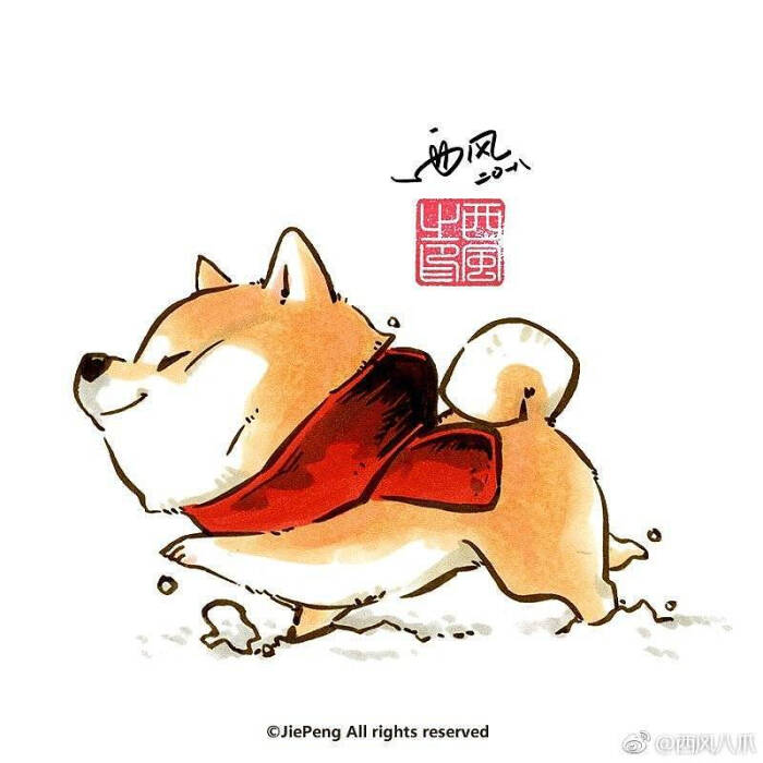 【柴犬枸杞】雪地里的一抹红 by 插画师西风xifeng