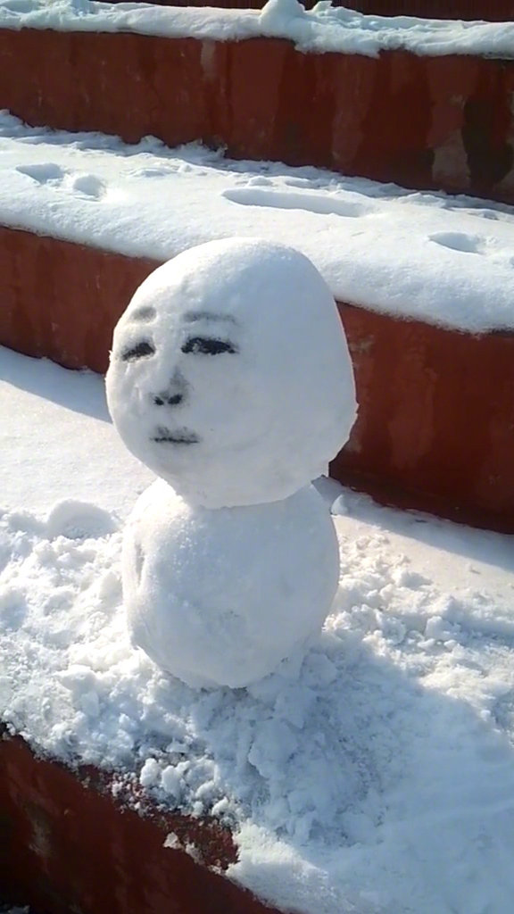 这位雪人先生看起来有点心事重重的样子!