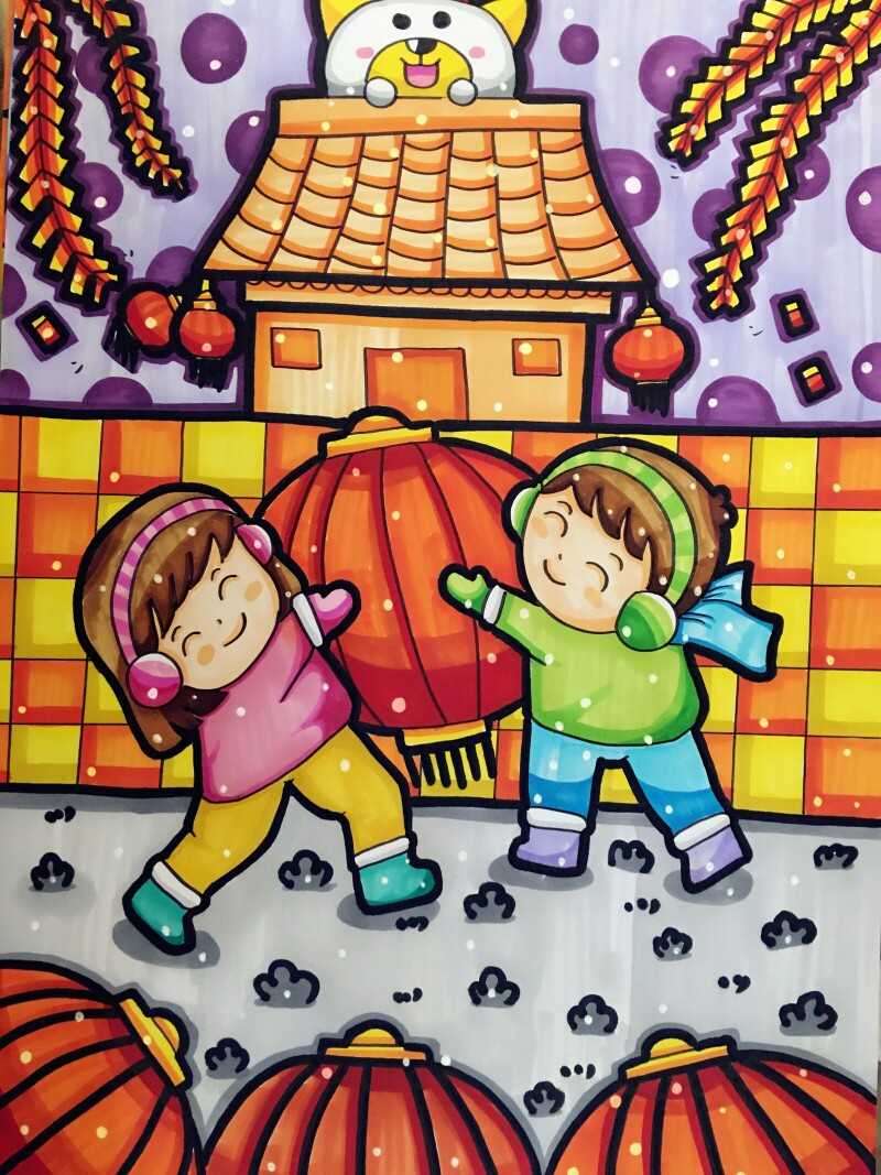 元旦春节儿童画