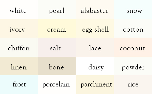 color thesaurus / correct names of shades of white