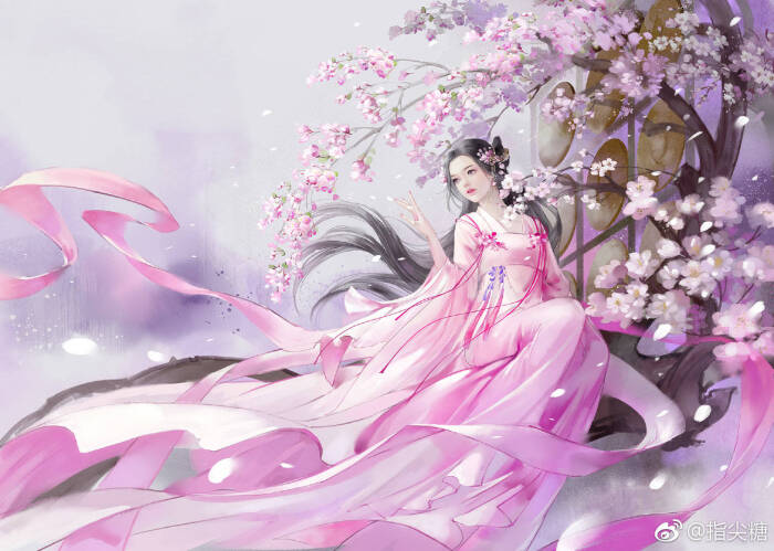 手绘古风粉衣人物