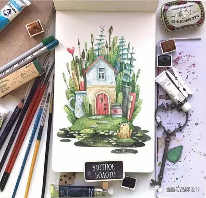 手绘丨水彩画出的森林小屋,每个都想住上一辈子