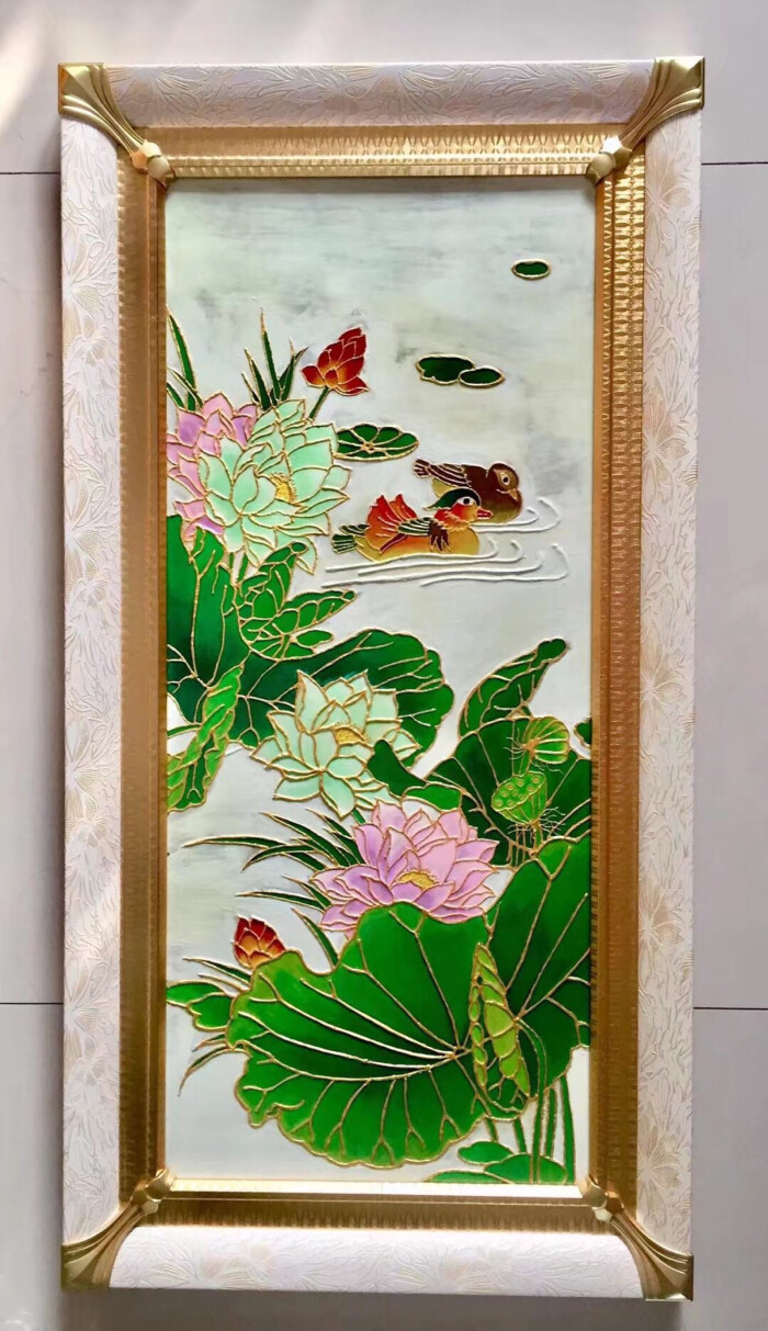 沥粉画 荷花鸳鸯图