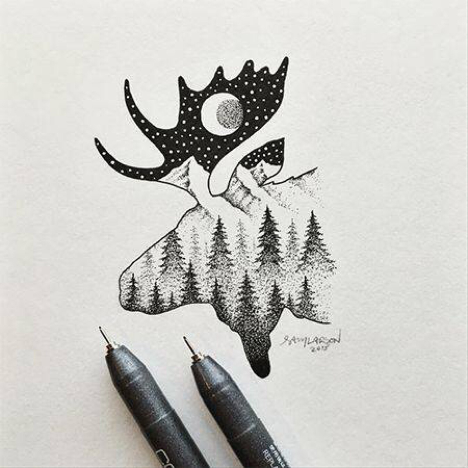 一组黑白插画作品~ 【插画师:sam larson】