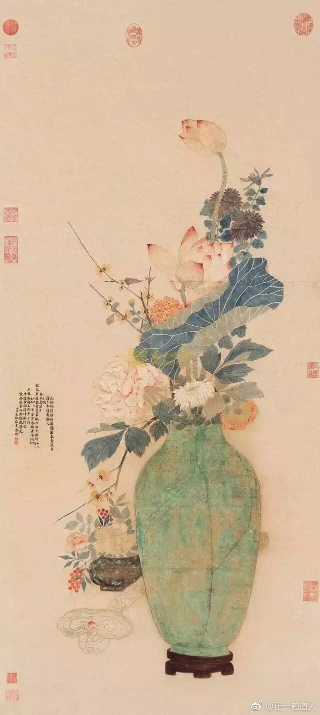 古人画作里的瓶花清供