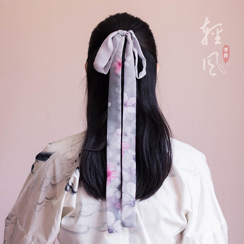 包邮 古风印花雪纺汉服发带 飘带缎带长发绳清新少女超仙头饰发饰
