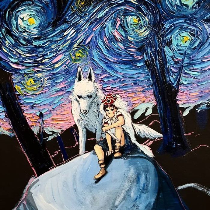 《星空》为主题的油画再创作,沉醉在梦幻星空里~ 来自:aja trie